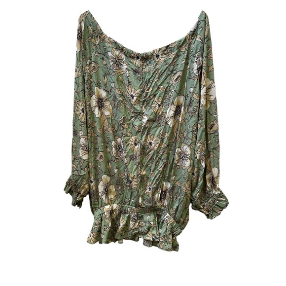 Easel green floral print Dolman off shoulder blouse size Medium - Picture 2 of 9